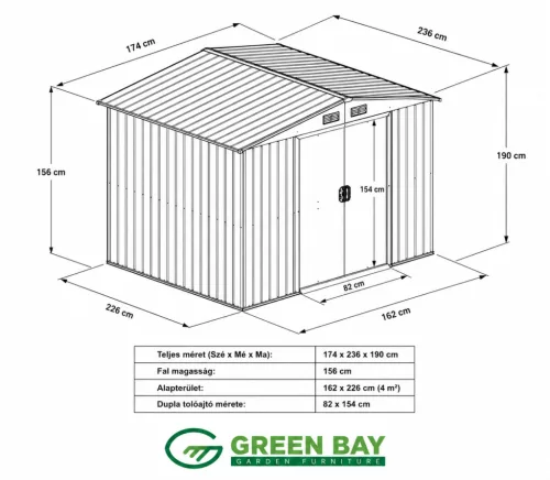 GreenBay 4, kerti ház, szerszámtároló 174x236x190cm alapterület, acél, antracit +ajándék 80000Ft értékű****wellness utalvány