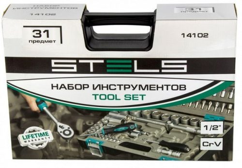 STELS Szerszámkészlet kofferben 31 db-os 1/2" Cr-V S2 Stels (14102) PROFI kategóriás. ÉLETTARTAM GARANCIA!!!