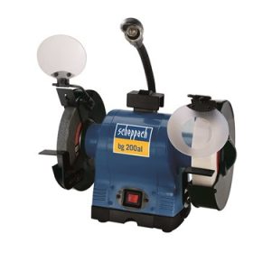   Elektromos Asztali Kettős Köszörű fehér korongal, 550 W, Scheppach BG 200 AL