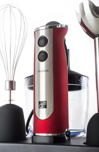 G21 VitalStick Mixer/Botmixer, 800W, fekete/piros, tartozékokkal (habverő/aprító)