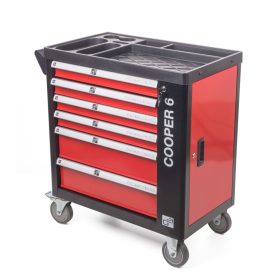   G21 Cooper 6 műhelykocsi, 6 fiókos, fekete-piros, max. terhelhetőség 150kg: fiókonként 25kg, +ajándék 120000Ft értékű****wellness utalvány
