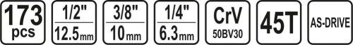 Sthor  Gola szett 1/2", 3/8", 1/4" , 173 darab eszközzel TO-58688