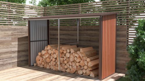 G21 WOH 682 tüzifa tároló - 302 x 119 cm, barna