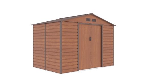 G21 GAH 529 Kerti ház, szerszámtároló, 277 x 191 cm, acéllemez, barna (fa hatású), +ajándék 80000Ft értékű****wellness utalvány