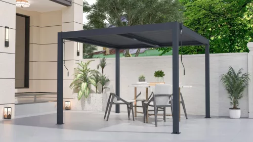 Bioklimatikus pergola G21 Austin 3x3 m, antracit színű alumínium +AJÁNDÉK 160.000 Ft értékű ****wellness utalvány