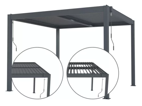 Bioklimatikus pergola G21 Austin 3x3 m, antracit színű alumínium +AJÁNDÉK 160.000 Ft értékű ****wellness utalvány