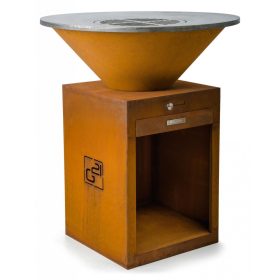   G21 Oregon Corten acél modern kerti grillsütő, planchával, 85 cm grillfelülettel, fatárolóval +120.000Ft értékű**** wellness utalvány 