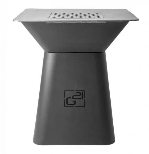 G21 Montana Black szénacél modern kerti grillsütő, planchával, 85 x 85 cm grillfelülettel, fatárolóval + 120.000Ft értékű**** wellness utalvány 