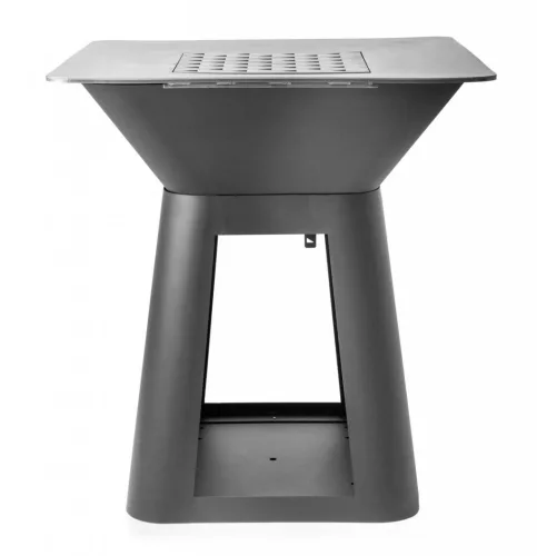 G21 Montana Black szénacél modern kerti grillsütő, planchával, 85 x 85 cm grillfelülettel, fatárolóval + 120.000Ft értékű**** wellness utalvány 