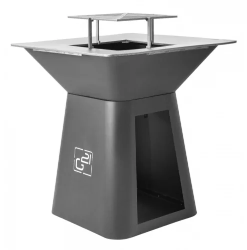 G21 Montana Black szénacél modern kerti grillsütő, planchával, 85 x 85 cm grillfelülettel, fatárolóval + 120.000Ft értékű**** wellness utalvány 