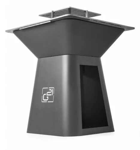 G21 Montana Black szénacél modern kerti grillsütő, planchával, 85 x 85 cm grillfelülettel, fatárolóval + 120.000Ft értékű**** wellness utalvány 