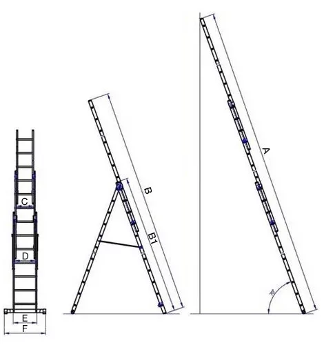 G21 háromrészes létra 5,1m, 3x8 létrafok