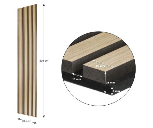 G21 Akusztikus panel 270x60,5x2,1 cm, természetes tölgy (zajcsökkentő, dekor falpanel, falburkolat) 63910193