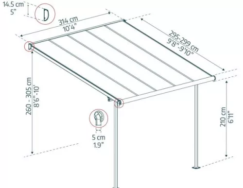 Palram Sierra 3000 szürke 3 x 3 pergola, terasztető, állítható méretű, akár összeszereléssel is +ajándék 80000Ft értékű**** wellness utalvány