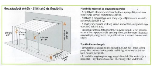 Palram Sierra 5400 szürke 3 x 5,46 pergola, terasztető (546x286cm) akár összeszereléssel is +ajándék 80000Ft értékű**** wellness utalvány