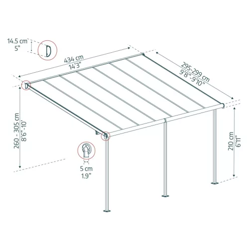 Palram Capri 4200 antracit/szürke 3 x 4,25 pergola, terasztető (426x286cm) akár összeszereléssel is, +ajándék 120000Ft értékű****wellness utalvány
