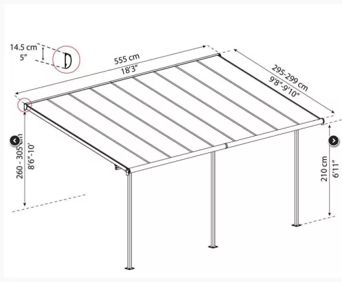 Palram Capri 5400 antracit/szürke 3 x 5,46 Pergola, Terasztető, állítható méretű, akár összeszereléssel is +ajándék 120000Ft értékű**** wellness utalvány 