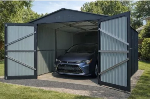 GreenBay 18 m² többfunkciós Fém Garázs, Szerszámtároló, 3 x 6 m, nyeregtetővel (antracit) +ajándék 120000Ft értékű****wellness utalvány