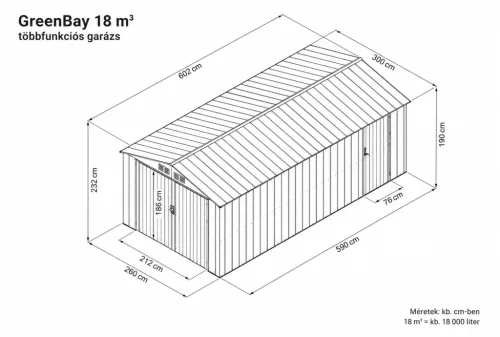 GreenBay 18 m² többfunkciós Fém Garázs, Szerszámtároló, 3 x 6 m, nyeregtetővel (antracit) +ajándék 120000Ft értékű****wellness utalvány