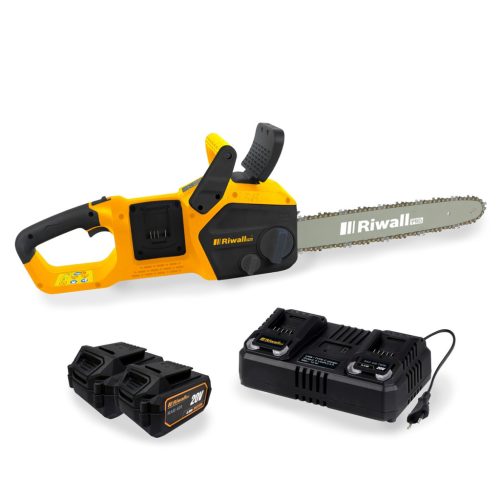 Riwall RACS 4020i SET Akkus láncfűrész 40 V, indukciós motorral (2x20V 4,5Ah akkuval és 4Ah dupla gyorstöltővel)