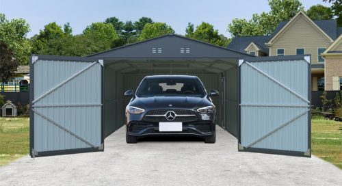 Riwall RMCG 20x13 Fém Garázs, Szerszámtároló, 3,86 x 6 m, nyeregtetővel (antracit) 