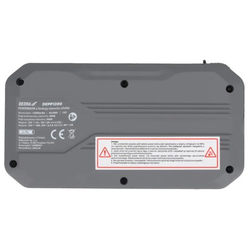 DEDRA DEPP1200 Autóindító Power Bank, 12000mAh (Motorindító/"bikázó" funkcióval rendelkező power bank)