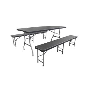   Polyrattan összecsukható kerti/kemping bútor készlet, 180 x 74 cm, HECHT FOLDIS RATTAN SET (1db asztal+2 db kerti pad)