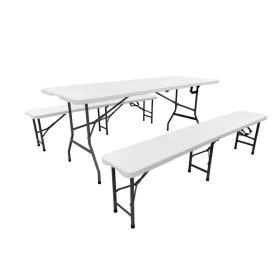   Összecsukható kerti/kemping bútor készlet, fehér, 180 x 74 cm, HECHT FOLDIS WHITE  SET (1db asztal+2 db kerti pad)