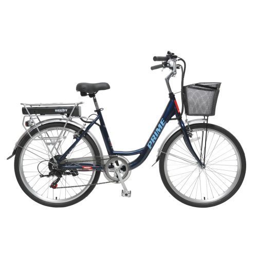 HECHT PRIME BLUE Elektromos Kerékpár+ kosár, 26"-os, aluminium váz, tárcsafék, Shimano váltó, 36V/11,6 Ah + 40.000 Ft értékű wellness utalvány