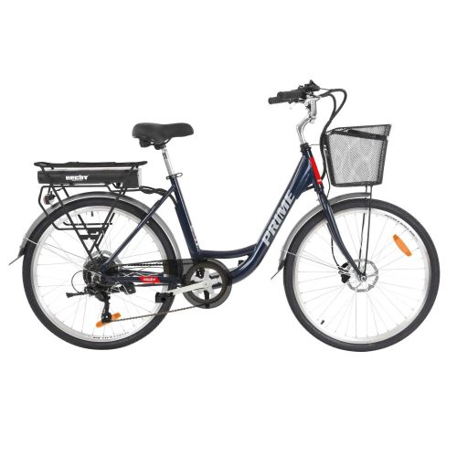 HECHT PRIME BLUE Elektromos Kerékpár+ kosár, 26"-os, aluminium váz, tárcsafék, Shimano váltó, 36V/10,4Ah,+ 40.000 Ft értékű wellness utalvány