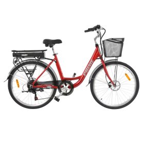  HECHT PRIME RED Elektromos Kerékpár+kosár, 26"-os, aluminium váz, tárcsafék, Shimano váltó, 36V/10 Ah + 40.000 Ft értékű wellness utalvány    