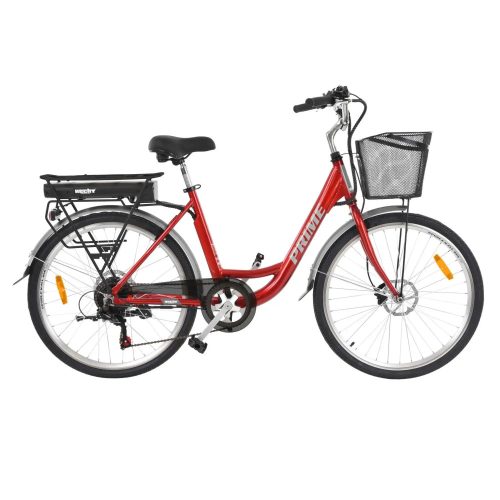 HECHT PRIME RED Elektromos Kerékpár+kosár, 26"-os, aluminium váz, tárcsafék, Shimano váltó, 36V/10 Ah + 40.000 Ft értékű wellness utalvány    