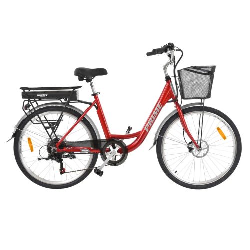 HECHT PRIME RED Elektromos Kerékpár+kosár, 26"-os, aluminium váz, tárcsafék, Shimano váltó, 36V/10,4Ah,+ 40.000 Ft értékű wellness utalvány    