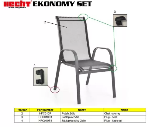 Végdugó HECHT EKONOMY SET 6 és 4 Kerti bútorhoz (szék ülőke és háttámlához)