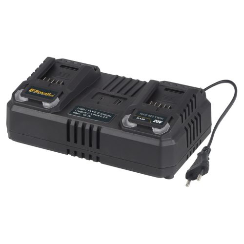 Riwall RAC 420 Twin 20V dupla akku gyorstöltő 2x4,5A