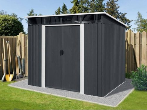 Kerti ház, Szerszámtároló, 2,4 x 2,8 m, acéllemez, Riwall RMSP 9x8 Anthracit LUX +ajándék 80000Ft értékű****wellness utalvány